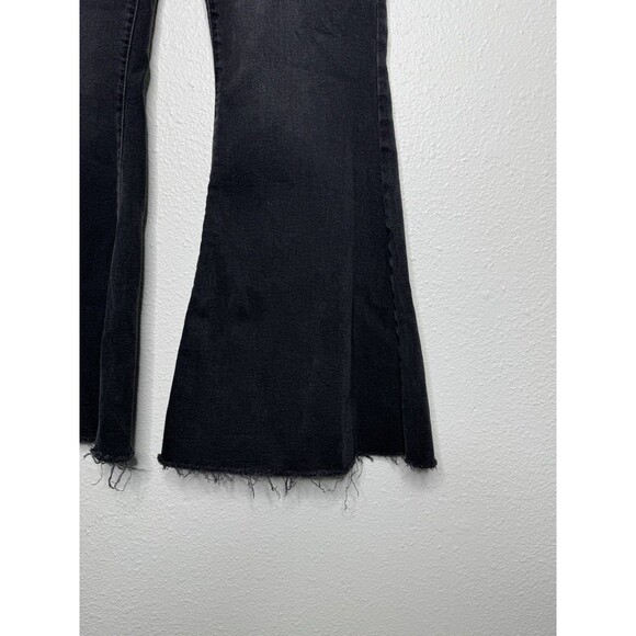 Forever 21 Flared Leg Jeans Womens 30 Black Wide Leg Denim Bell Bottoms Raw Hem - Picture 6 of 16